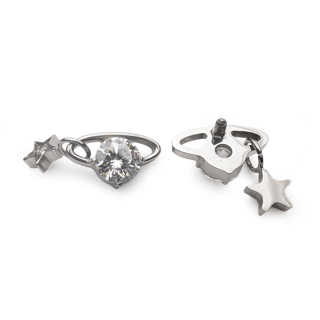 Piercing Embout - Titane Astm F136 - Embout n°243 avec pas de vis interne 0,9 mm pour piercing 1,2 mm strass avec étoile largeur 8 mm*