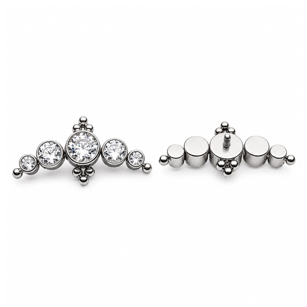 Piercing Embout Titane ASTM F136 Premium Courbe Strass et Perles 11 mm – Pas de vis interne*