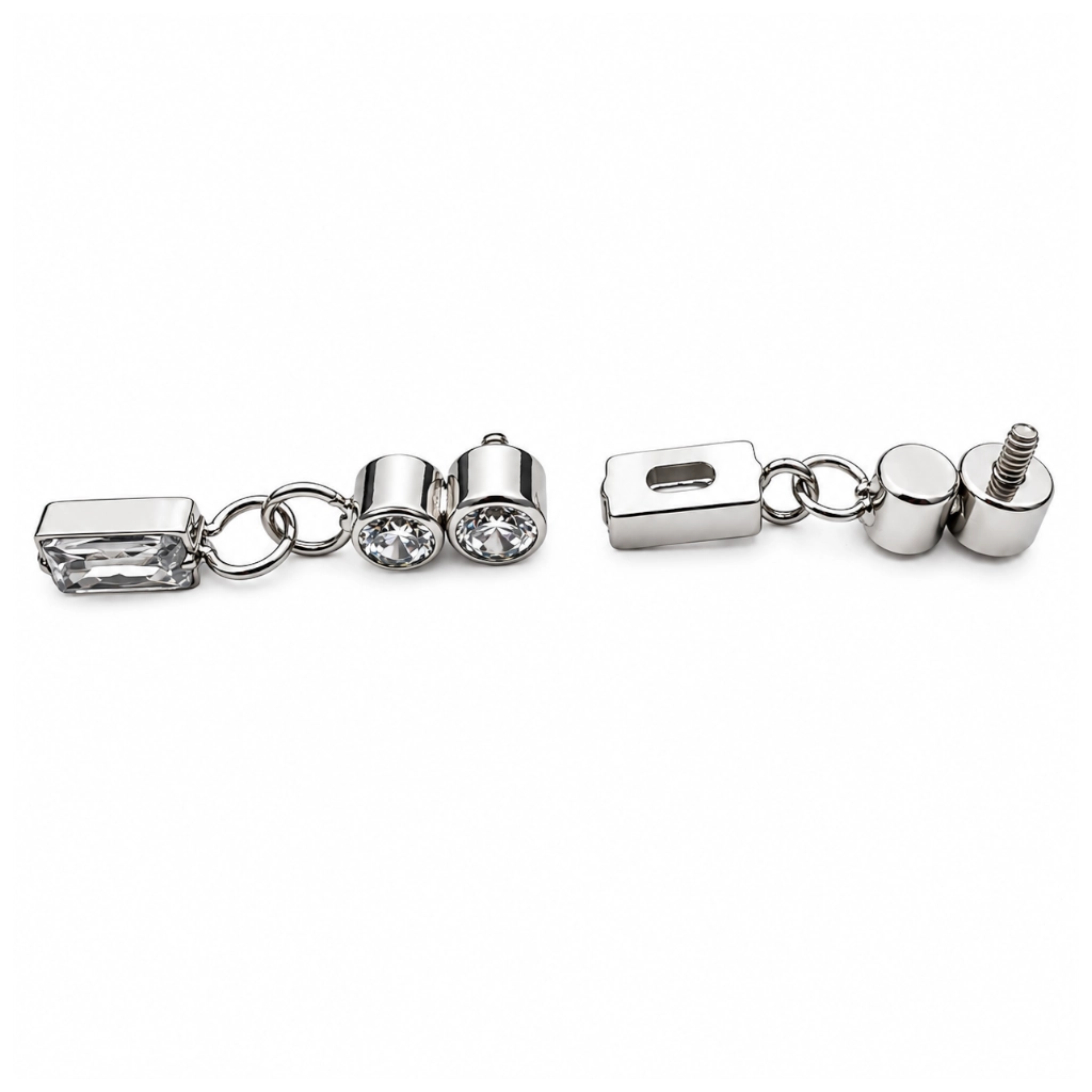 Piercing Embout Titane ASTM F136 Premium Cluster 2 Strass et Pendentif 10 mm – Pas de vis interne 0,9 mm pour Piercing 1,2 mm*