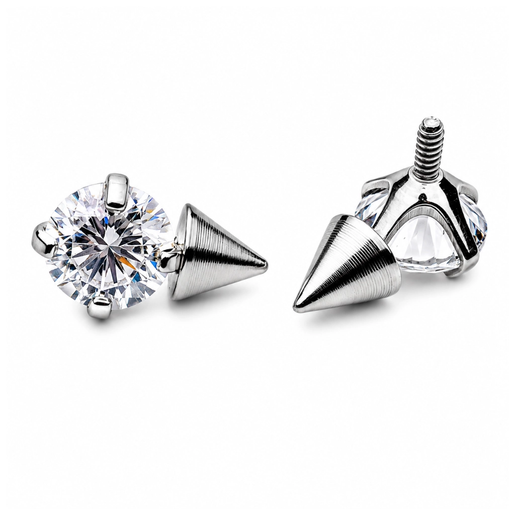 Piercing Embout Titane ASTM F136 Premium Strass et Pointe 6 mm – Pas de vis interne 0,9 mm pour Piercing 1,2 mm*