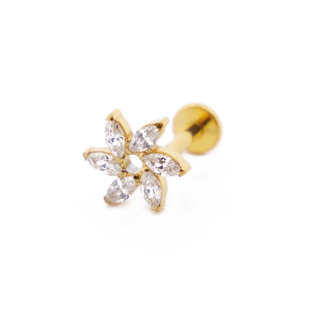 Piercing Labret - Titane F136 Gold Stérile Gamme Itc - Labret 12 avec pas de vis interne motif moulin à strass 1,2 x 8 mm*