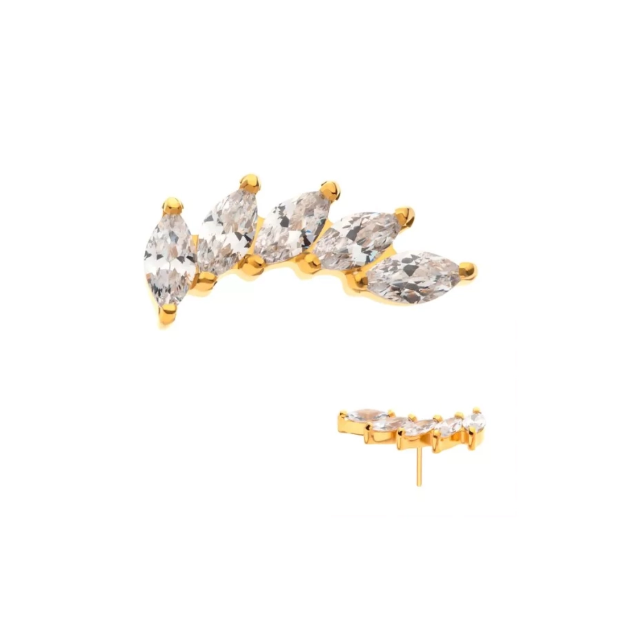 Embout Piercing - Titane F136 Gold Gamme Invictus - Embout 1 sans filetage threadless 5 marquise éventail incurve*