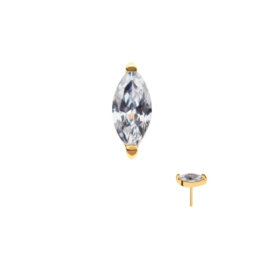 Embout Piercing - Titane F136 Gold Gamme Invictus - Embout 6 sans filetage threadless marquise strass griffé*