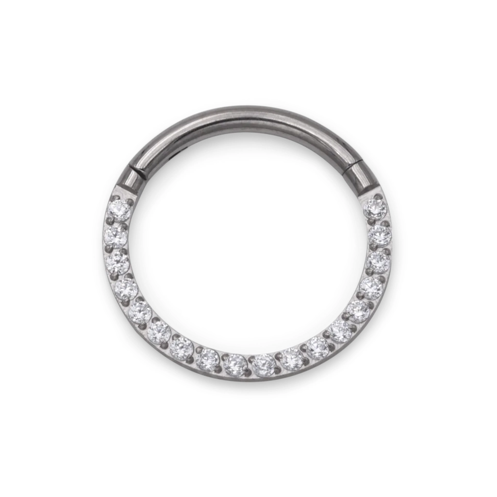 Piercing Anneau - Titane F136 Gamme Hand Ink - Clicker 41 avec fermeture à charnière sertie de 18 strass*