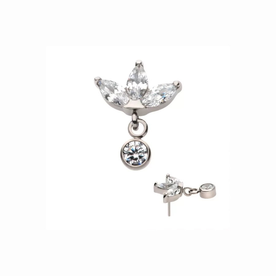 Piercing Embout - Titane F136 Gamme Invictus - Embout 5 sans filetage threadless marquise 3 strass*
