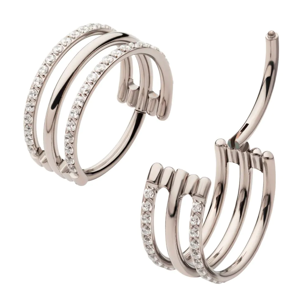 Piercing Anneau - Titane F136 Gamme Invictus - Anneau 13 avec fermeture à charnière 3 cerceaux et 2 avec strass 1,2 x 12 mm*