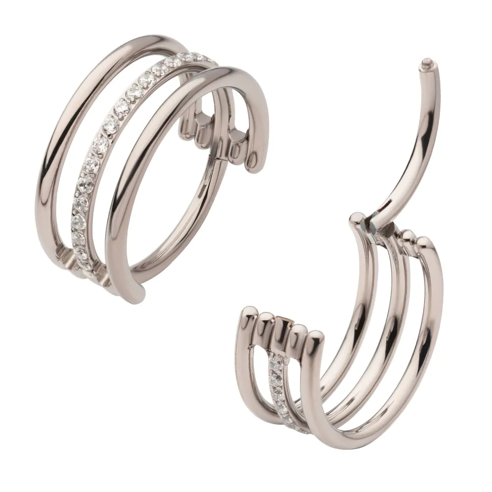 Piercing Anneau - Titane F136 Gamme Invictus - Anneau 14 avec fermeture à charnière 3 cerceaux et 1 avec strass 1,2 x 12 mm*