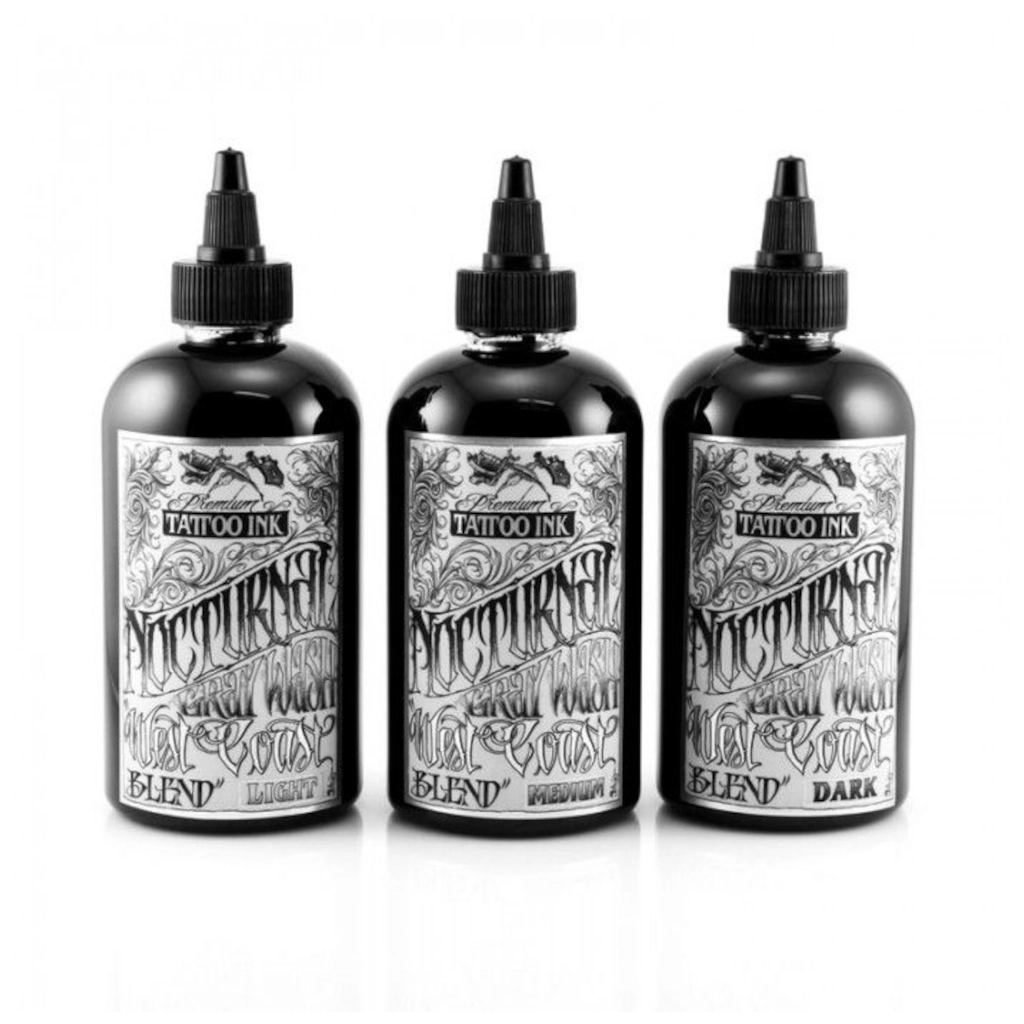 Set Encre Entrainement Tattoo Greywash - Nocturnal Ink West Coast Blend Grey Wash - Encre artistique pour l'entraînement au tatouage NON REACH set de 3 bouteilles 30 ml*