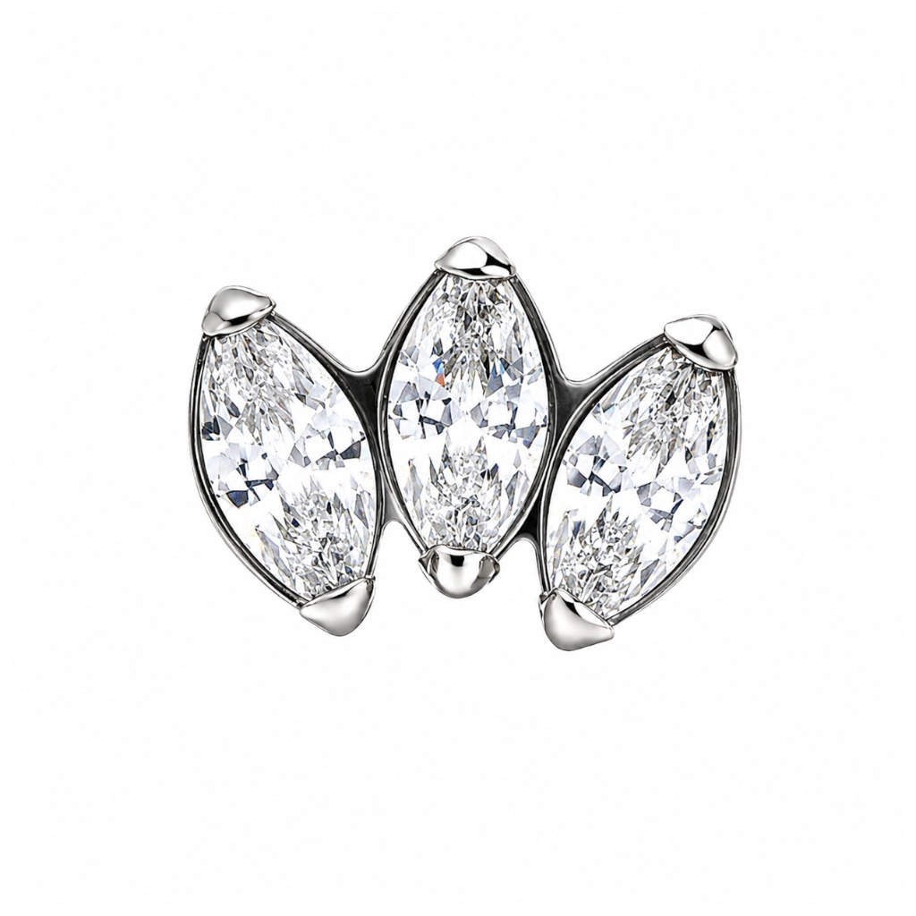 Piercing Embout Titane ASTM F136 Premium Marquise 3 Strass 4 mm – Pas de vis interne 0,9 mm pour Piercing 1,2 mm*