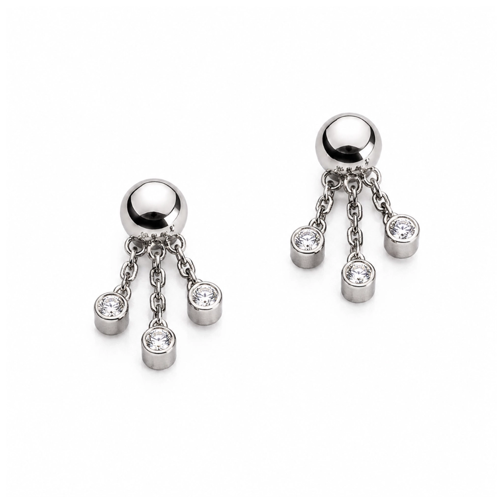 Piercing Embout Titane ASTM F136 Premium Bille et 3 Strass Pendentif – Pas de vis interne*