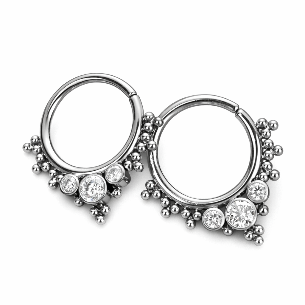 Anneau Titane ASTM F136 Stérile Premium - Fermeture a Charnière - Anneau Clicker 27 3 Strass Sertie Perles Qualité Implant 1,2 x 8 mm 