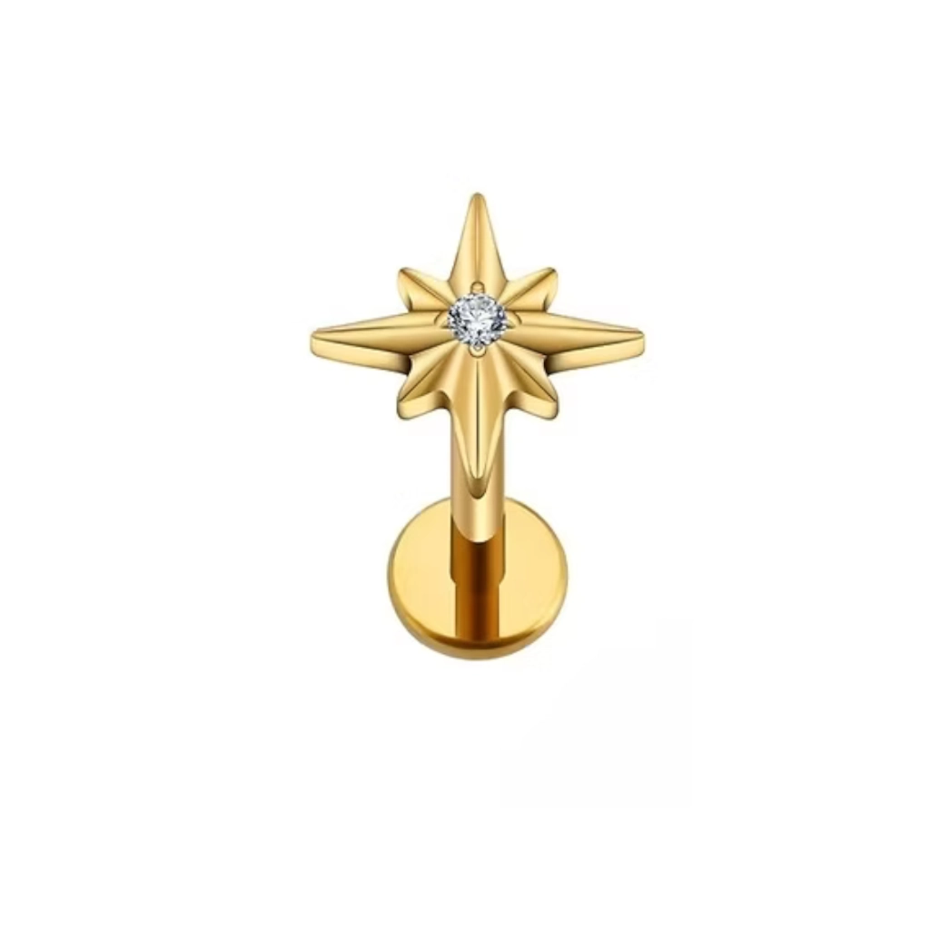 Piercing Labret - Titane F136 Gold Stérile - Labret 3001 avec pas de vis interne étoile du berger 1,2 x 8 mm*