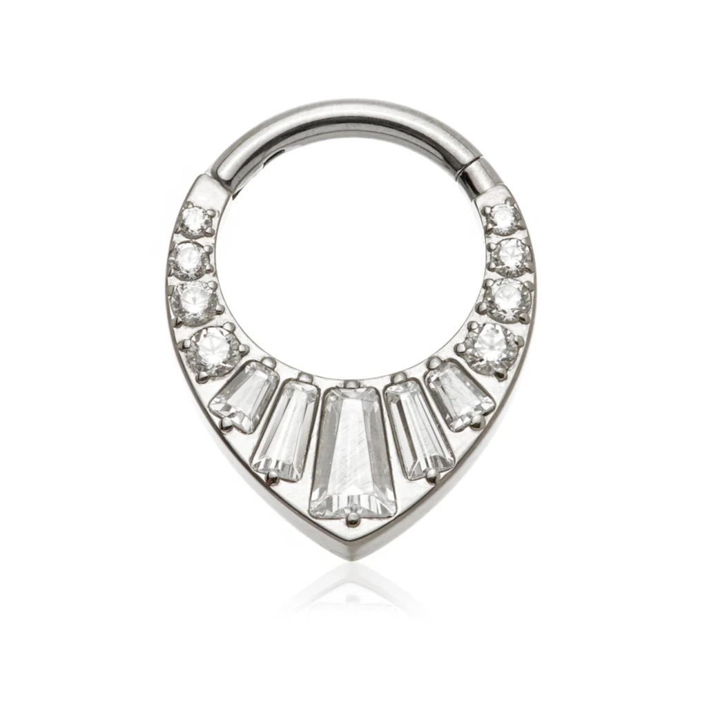 Piercing Anneau - Titane Astm F136 - Clicker 87 avec fermeture à charnière goutte strass 1,2 x 10 mm*
