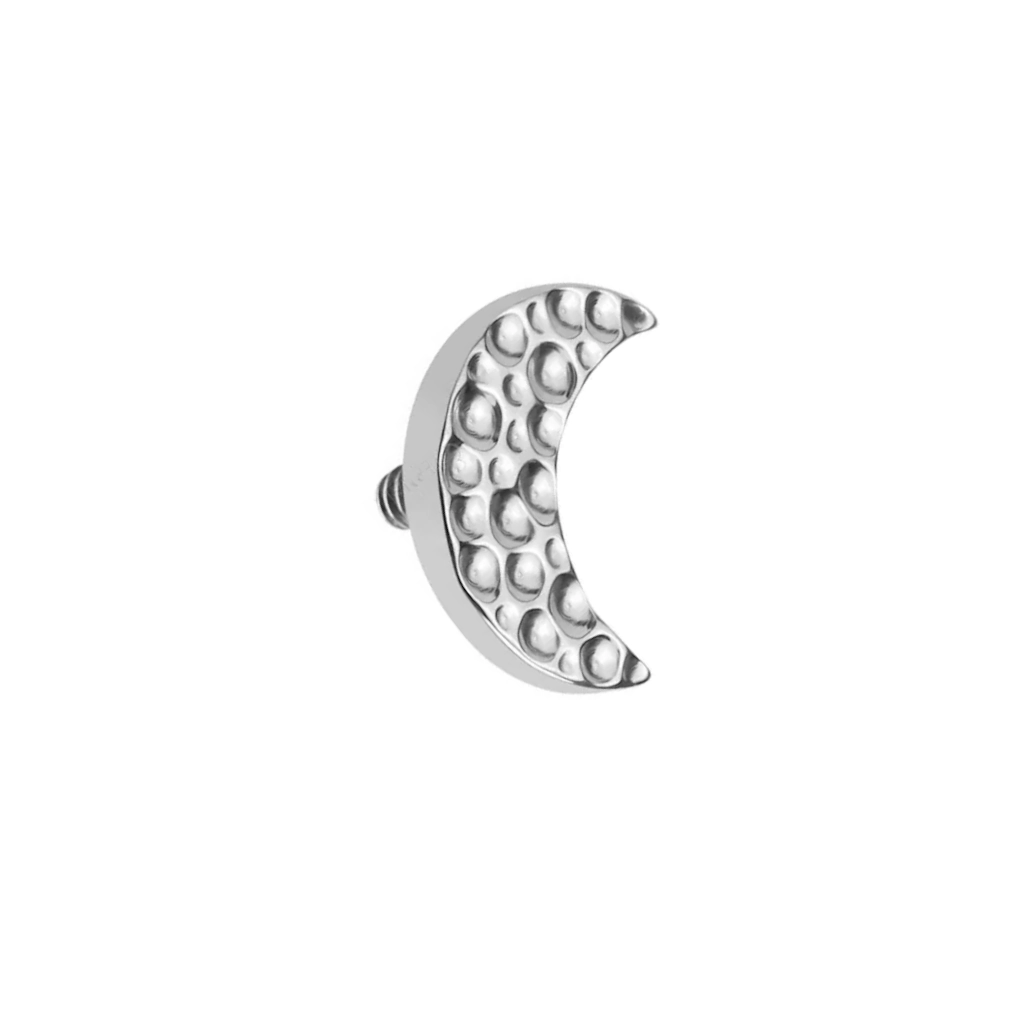 Piercing Embout - Titane Astm F136 - Embout 80 avec pas de vis interne 0,9 mm pour piercing 1,2 mm demi lune martelée 5 mm de large*