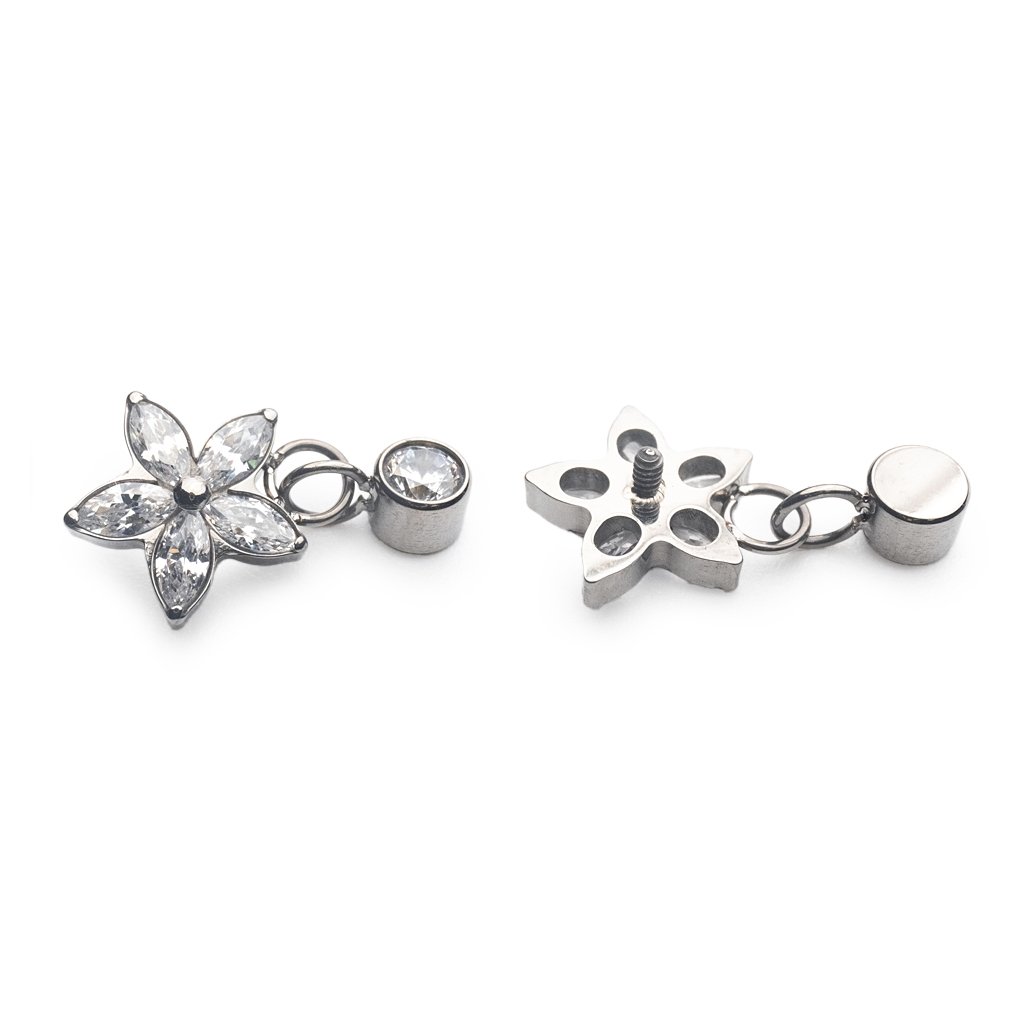 Piercing Labret - Titane Astm F136 Stérile - Labret 285 avec pas de vis interne largeur embout fleur 7 mm et strass rond 3 mm* 