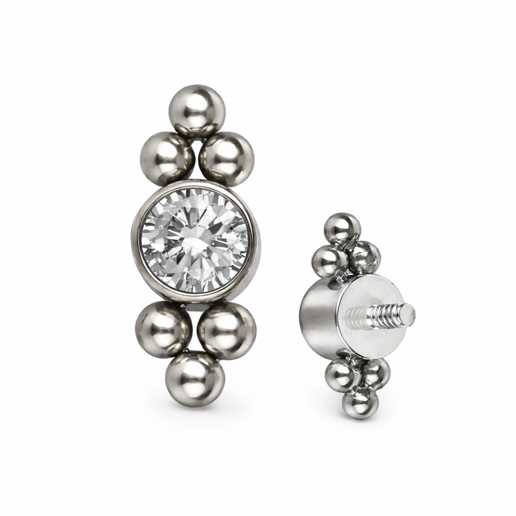 Piercing Embout Titane ASTM F136 Premium – Embout 17 Filetage Interne Qualité Implant Strass Rond Couleur et Perles largeur 10 mm*