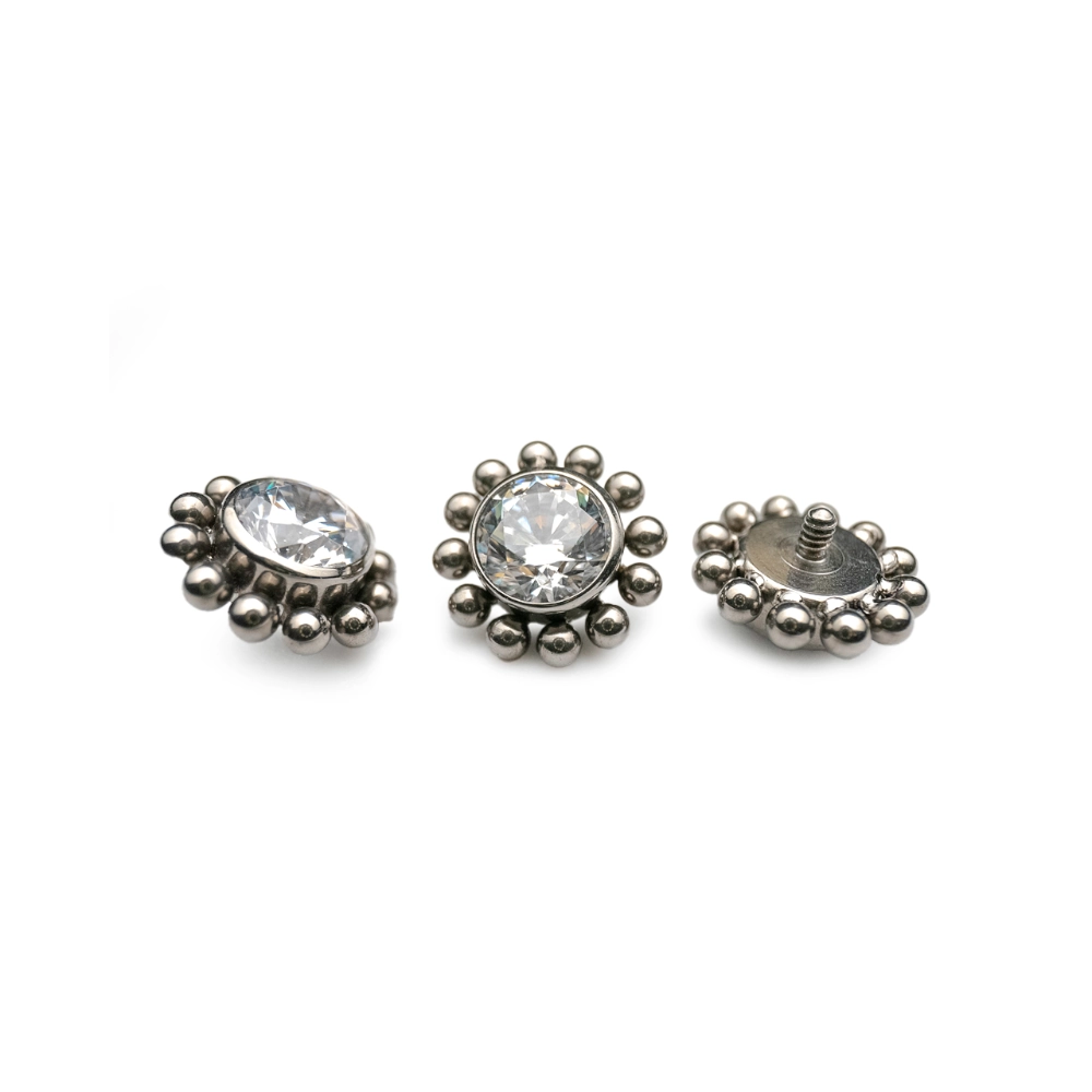 Embout Piercing - Titane Astm F136 - Embout 19 avec pas de vis interne largeur 6 mm strass 4 mm*