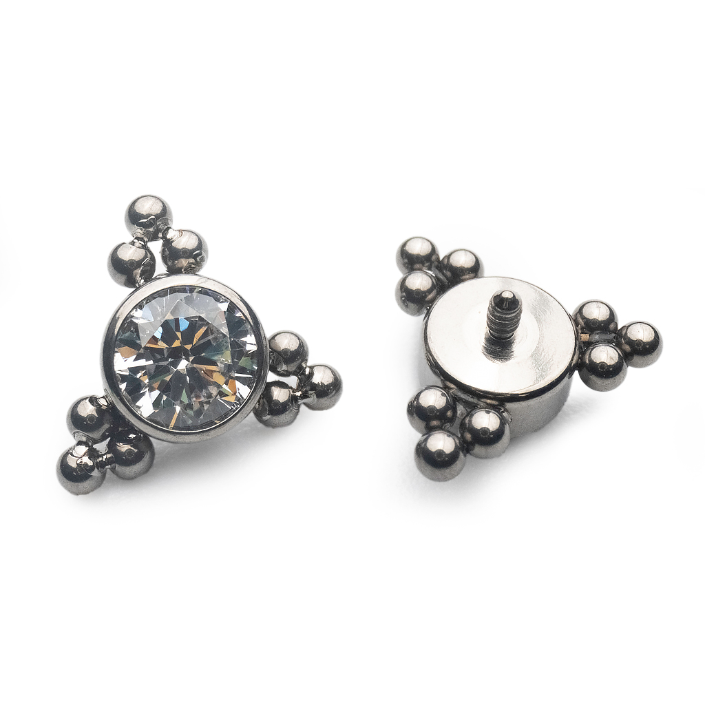 Embout Piercing - Titane Astm F136 - Embout n°20 avec pas de vis interne largeur 7 mm strass 4 mm*