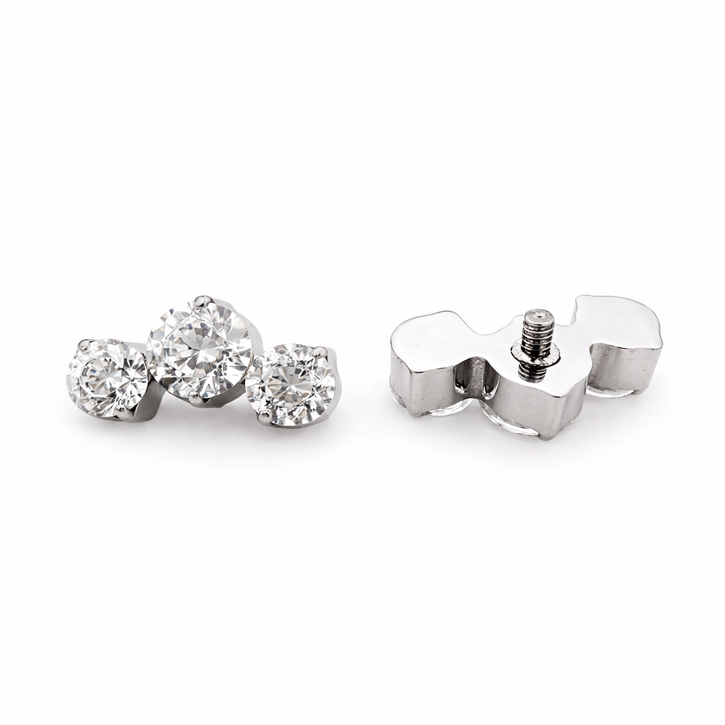 Piercing Embout Titane ASTM F136 Premium – Embout 146 Filetage Interne Qualité Implant Cluster 3 Strass Rond largeur 12 mm pour Piercing 1,2 mm*