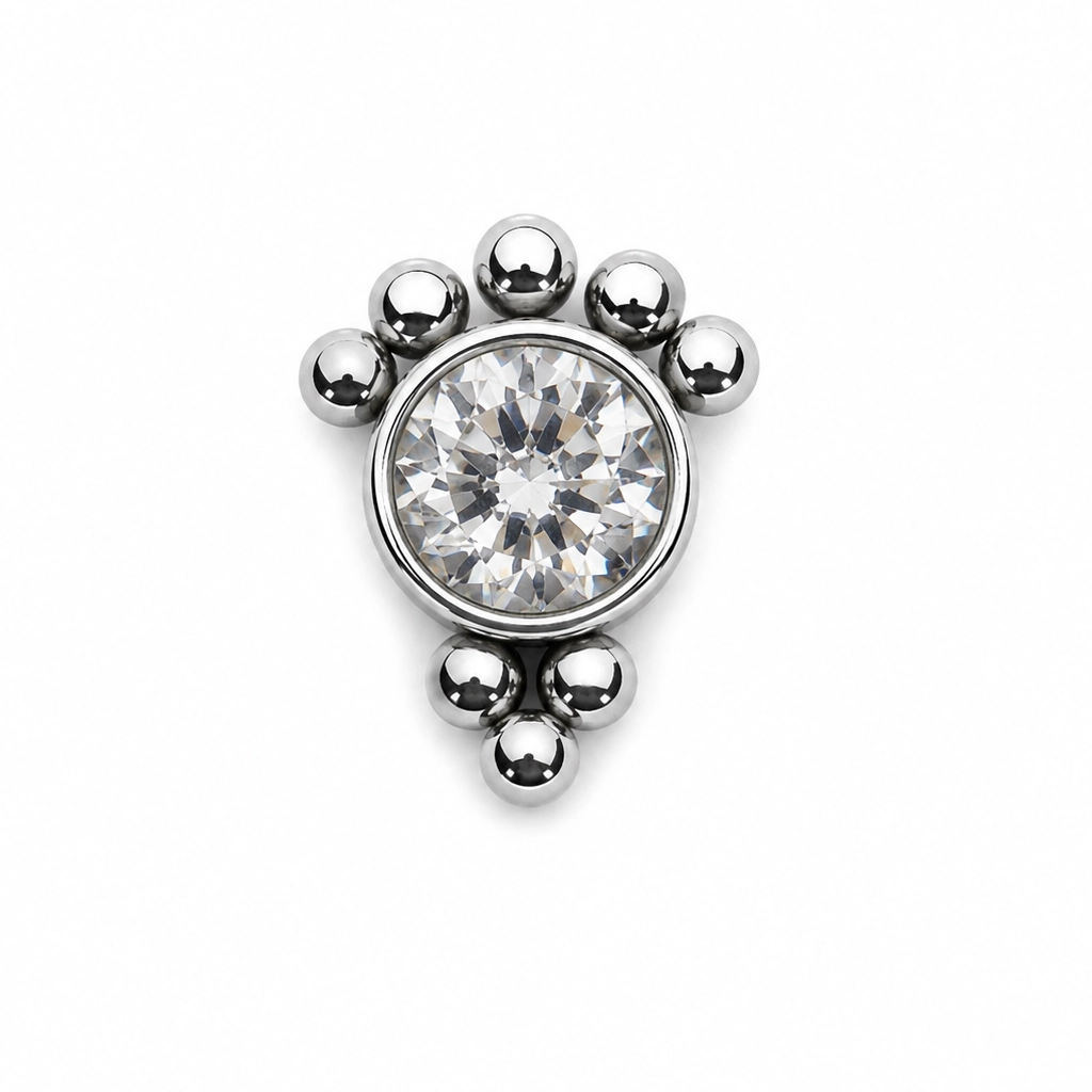 Piercing Embout Titane ASTM F136 Premium Strass 4 mm Sertie Perles  – Pas de vis interne Largeur 7 mm* 