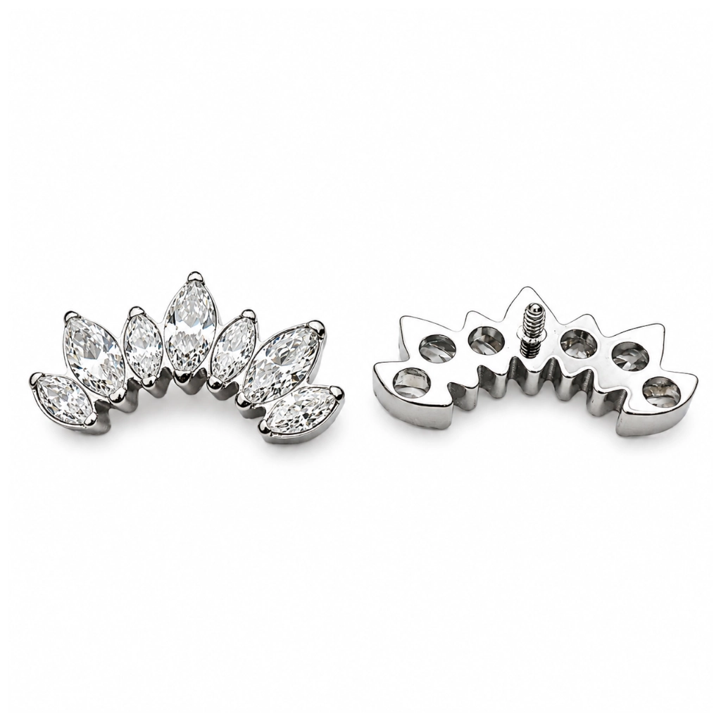 Piercing Embout Titane ASTM F136 Premium Marquise 7 Strass 12 mm – Pas de vis interne 0,9 mm pour Piercing 1,2 mm*