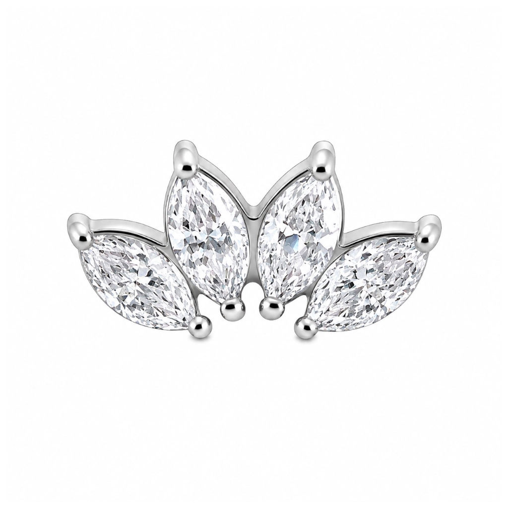 Piercing Embout Titane ASTM F136 Premium Marquise 4 Strass 10 mm – Pas de vis interne 0,9 mm pour Piercing 1,2 mm*