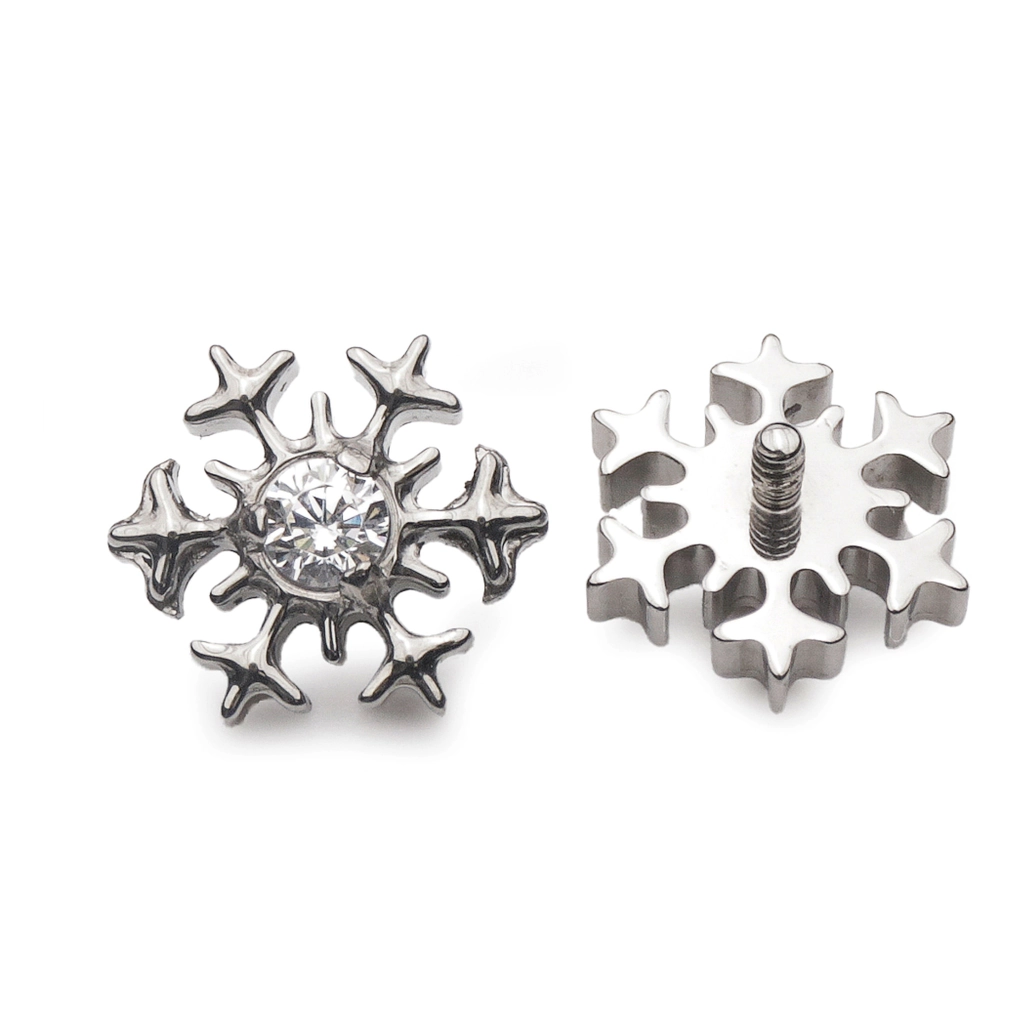 Piercing Embout Titane ASTM F136 Premium – Embout 193 Filetage Interne Qualité Implant Flocon & Strass largeur 6,5 mm pour Piercing 1,2 mm*   