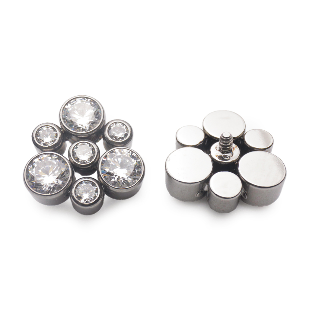 Piercing Labret - Titane Astm F136 - Labret n°290 avec pas de vis interne fleur strass largeur 8 mm*