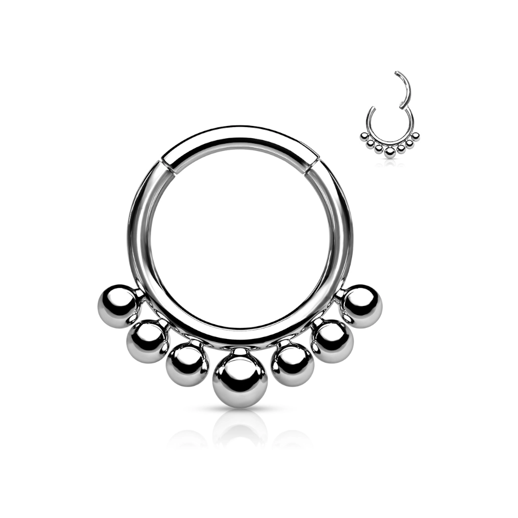 Piercing Anneau - Titane F136 Stérile - Clicker 146 avec fermeture à charnière 7 perles 1,2 x 8 mm*