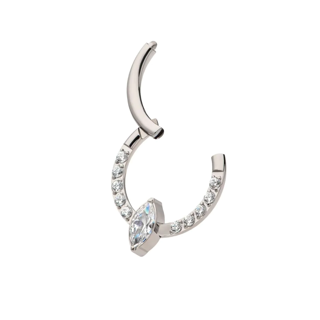 Piercing Anneau - Titane F136 Stérile - Clicker 681 avec fermeture à charnière ovale strass blanc 1,2 x 8 mm*
