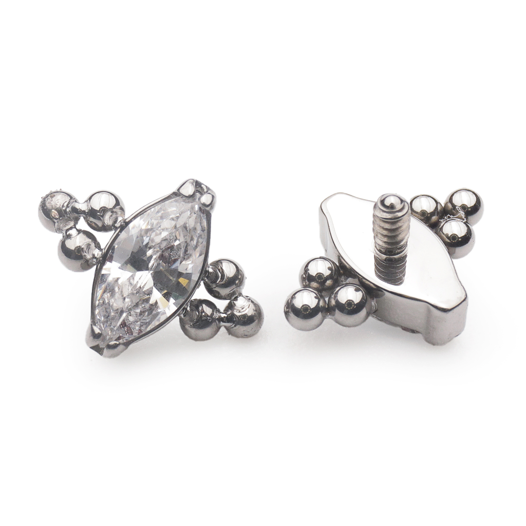 Piercing Labret - Titane Astm F136 Stérile - Labret n°300 avec pas de vis interne strass losange et perle largeur 5 mm*