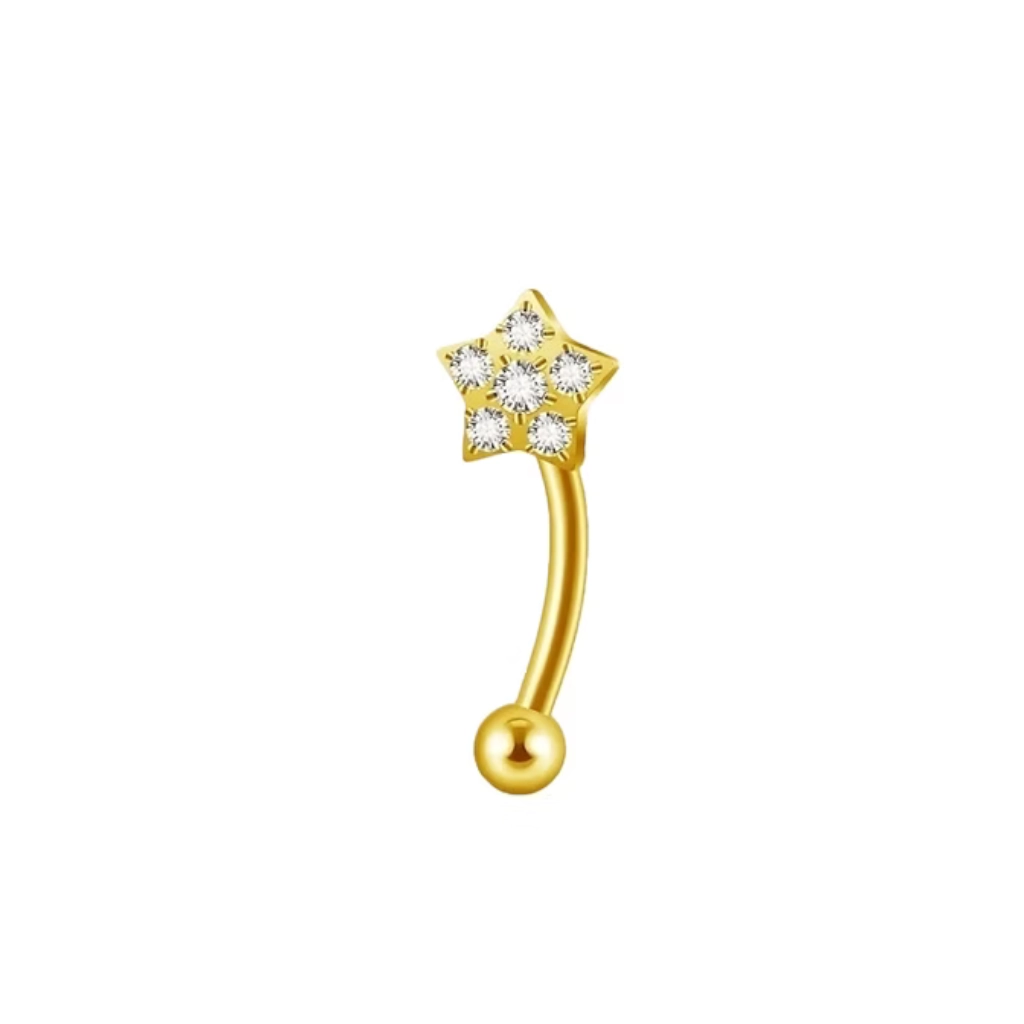 Piercing Banane - Titane F136 Stérile Gold -  Banane 3035 avec pas de vis interne étoile strass*