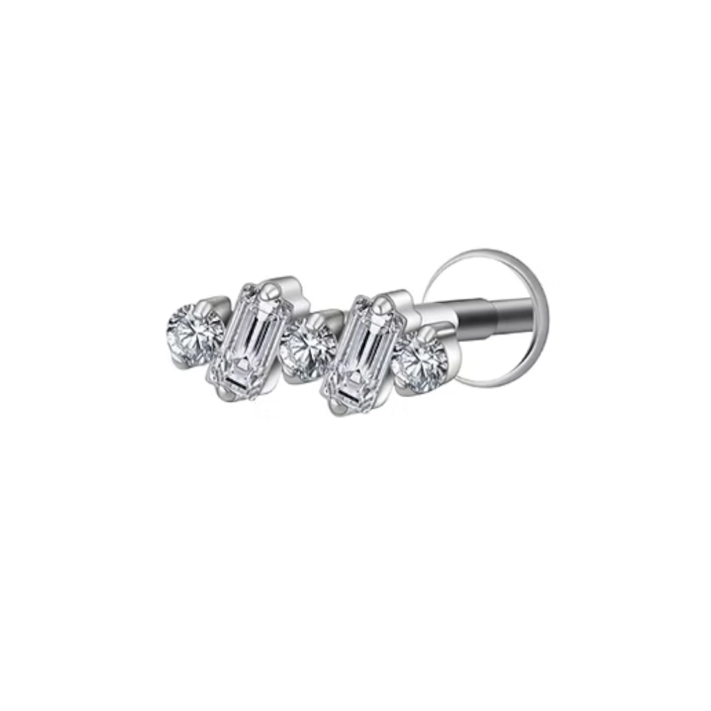 Piercing Labret - Titane F136 Stérile - Labret 3000 avec pas de vis interne strass rectangle et rond 1,2 x 8 mm*