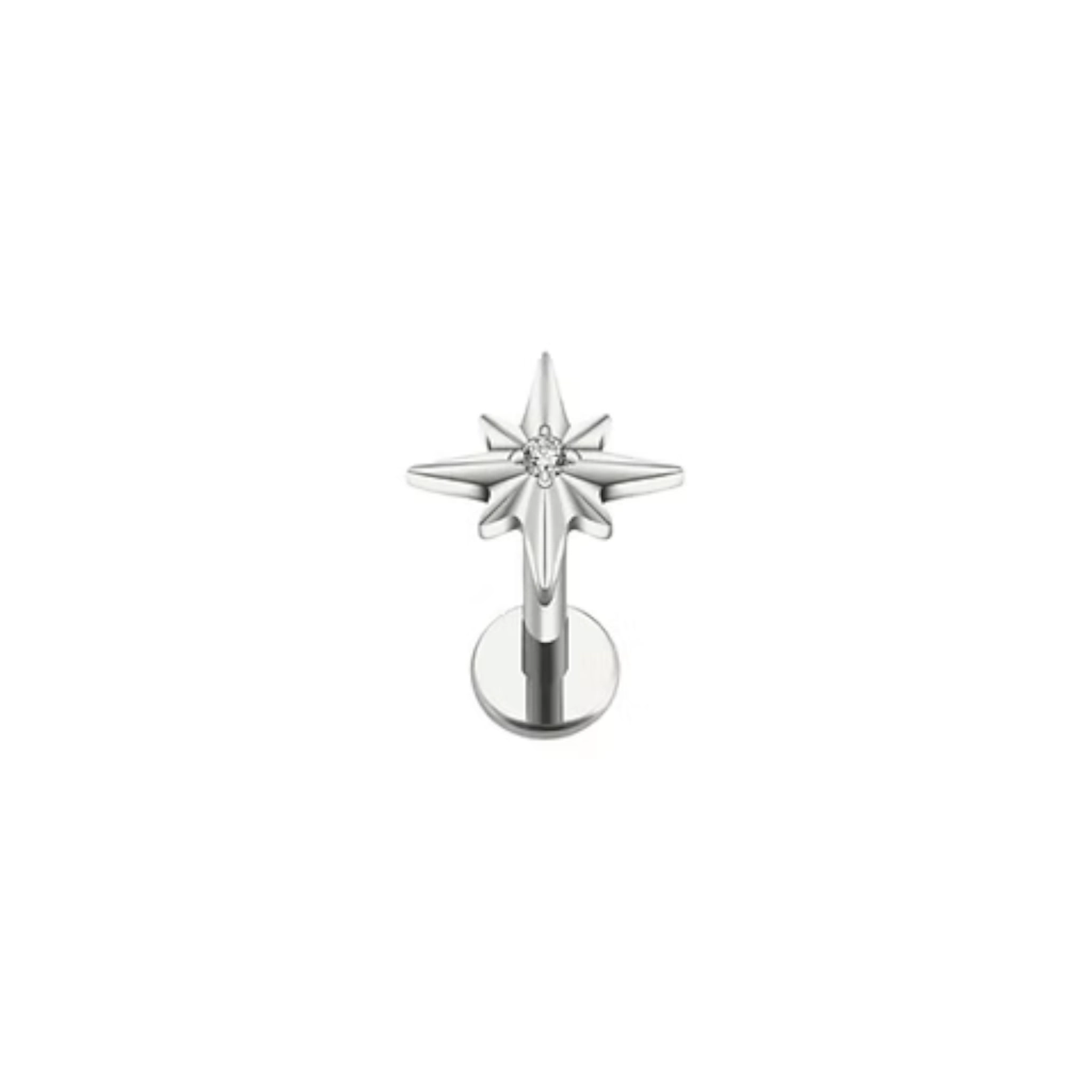 Piercing Labret - Titane F136 Stérile - Labret 3001 avec pas de vis interne étoile du berger strass 1,2 x 8 mm*