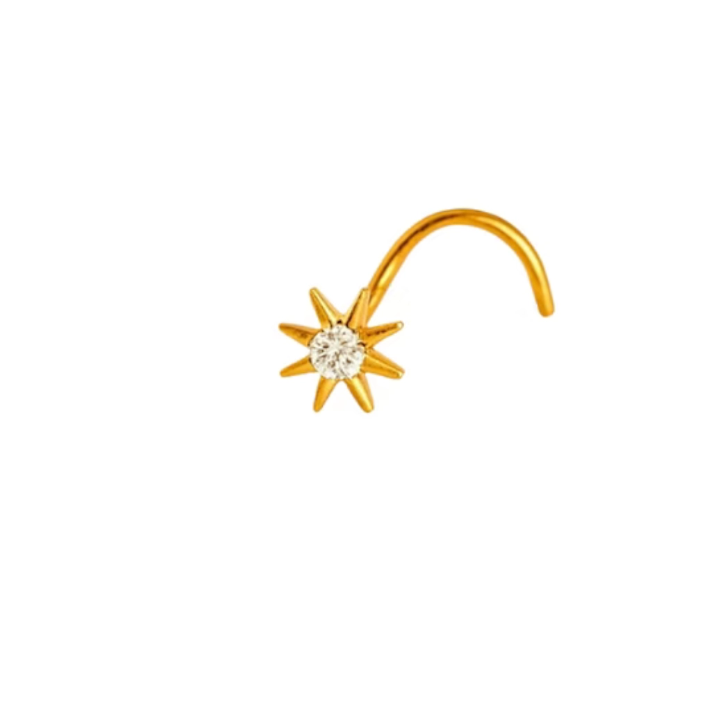 Piercing Nez - Titane F136 Gold Stérile - Stud de nez threadless sans filetage embout soleil et strass*