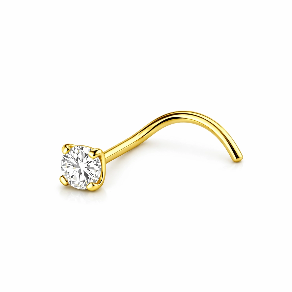 Piercing Nez en Titane ASTM F136 - Stud de Nez Stérile Gold & Strass Griffé Brillant* 