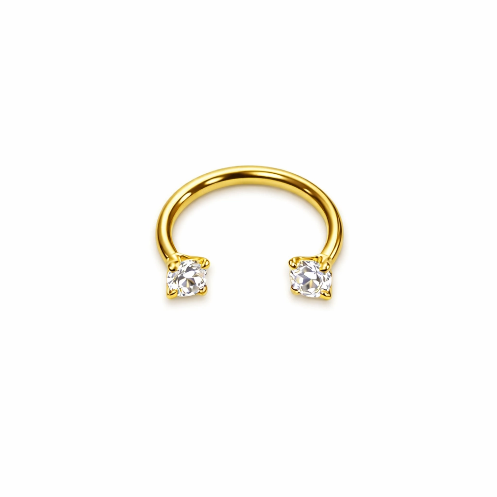 Piercing Fer à Cheval Titane ASTM F136 – Barbell Circular Filetage Interne Stérile Gold & Strass Griffé*