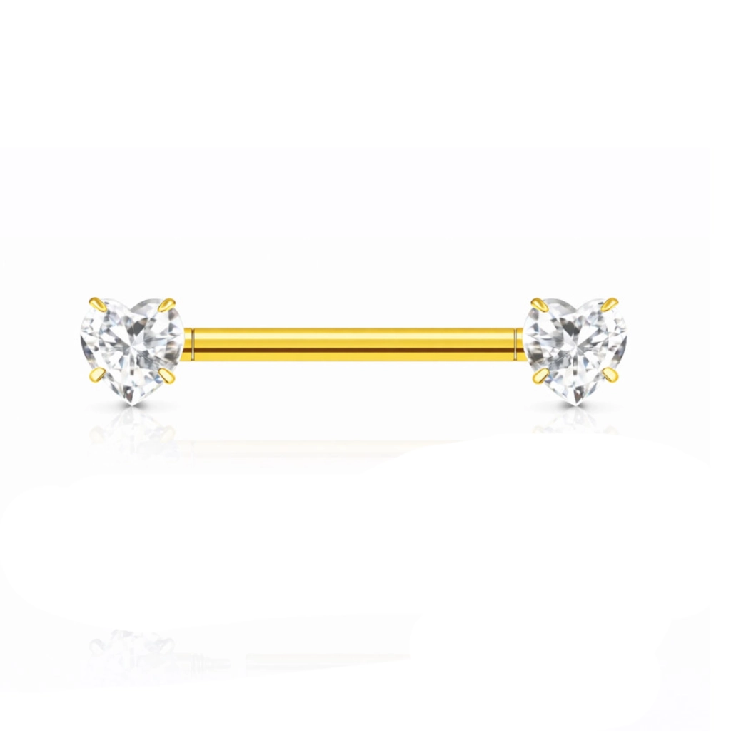 Piercing Barbell - Titane F136 Stérile Gold - Barbell avec pas de vis interne embout strass cœur griffé 1,6 x 12 mm*