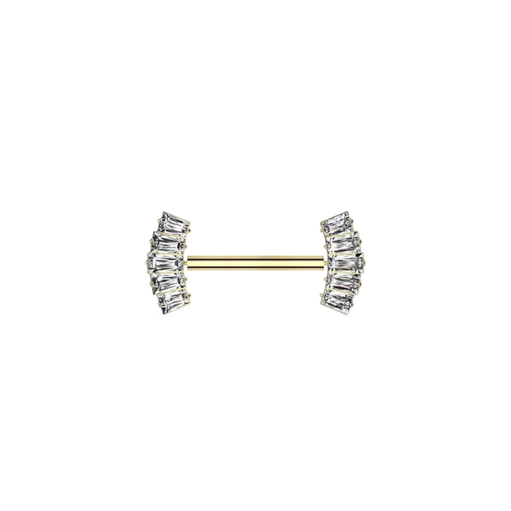 Piercing Barbell - Titane F136 Stérile Gold - Barbell avec pas de vis interne embout strass cluster 1,6 x 14 mm*