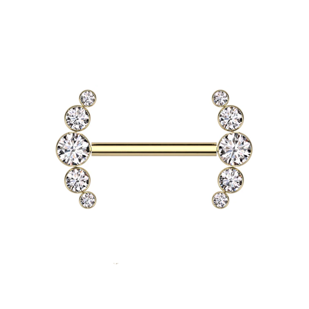 Piercing Barbell - Titane F136 Stérile Gold - Barbell avec pas de vis interne embout strass arche 1,6 x 14 mm*