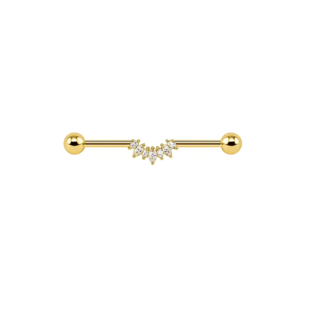 Piercing Barbell - Titane F136 Stérile Gold - Barbell industriel avec pas de vis interne éventail de strass 1,6 x 38 mm*
