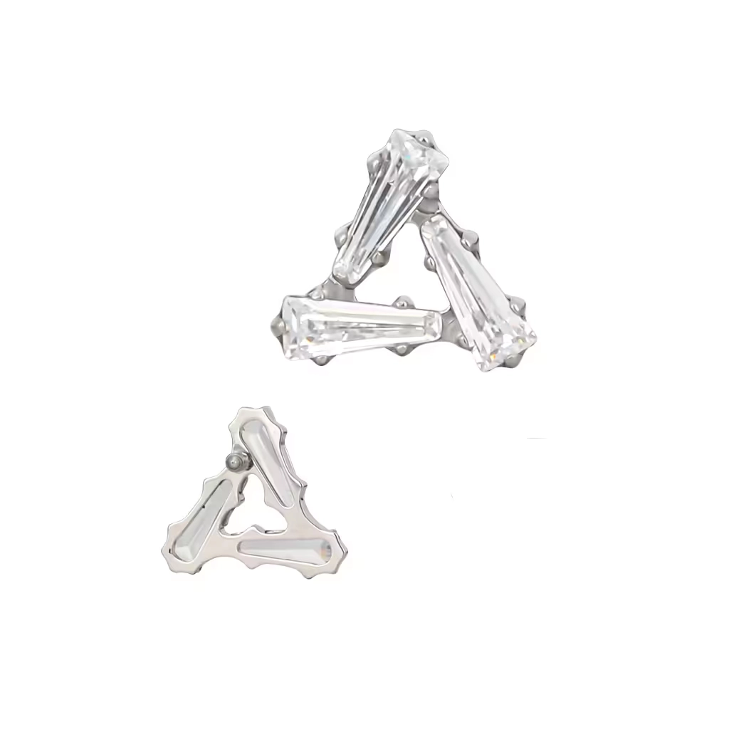 Piercing Labret - Titane Astm F136 Stérile - Labret n°479 avec pas de vis interne embout triangle strass 7 mm*