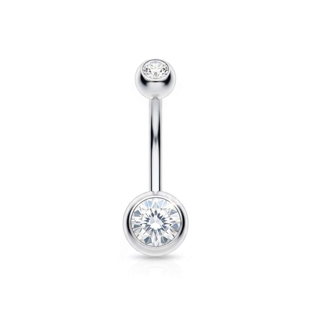 Banane Titane ASTM F136 Stérile – Bijou Nombril Filetage Externe & Bille 2 Strass* 