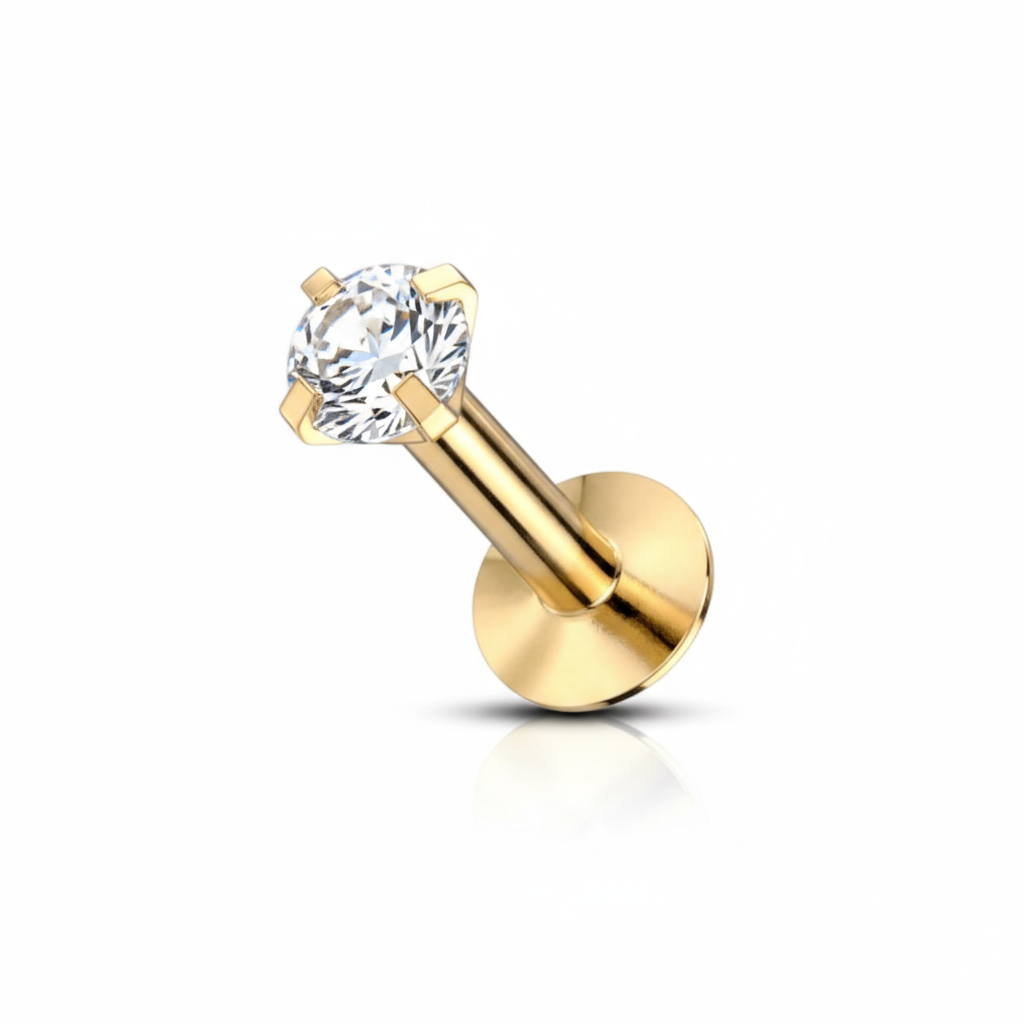 Piercing Labret - Titane Gold - Labret avec pas de vis interne et strass griffé