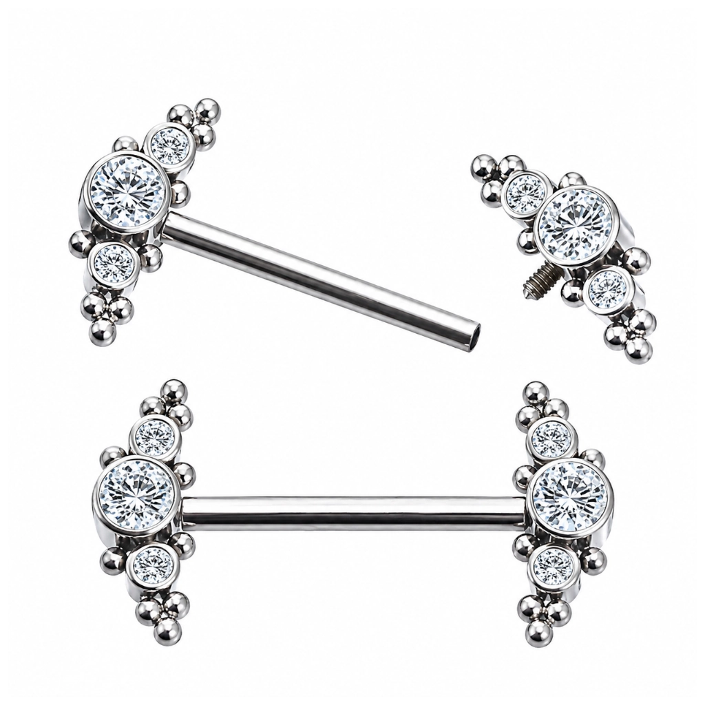 Piercing Barbell Titane ASTM F136 Premium – Filetage Interne Stérile & Embout Arche Strass* 