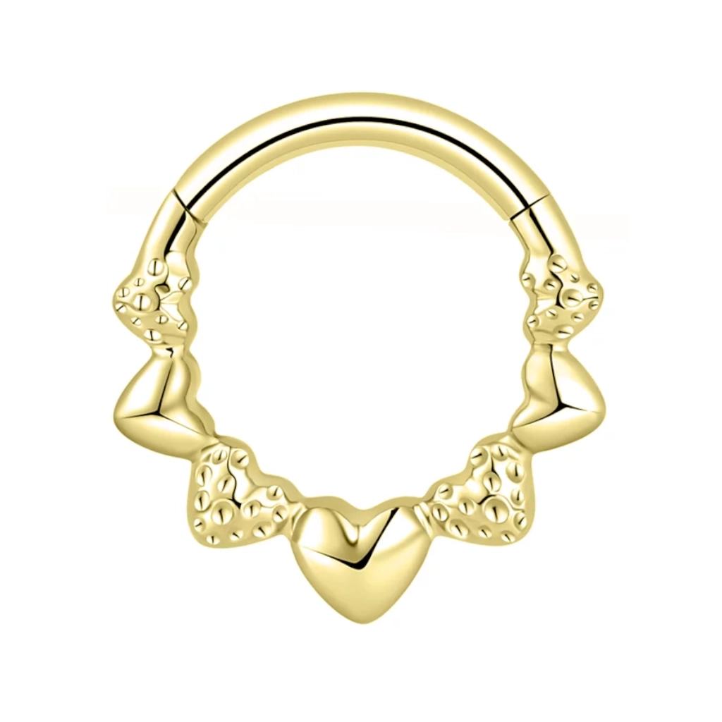 Piercing Anneau - Titane Gold Gamme Itc - Anneau Motifs Coeur 