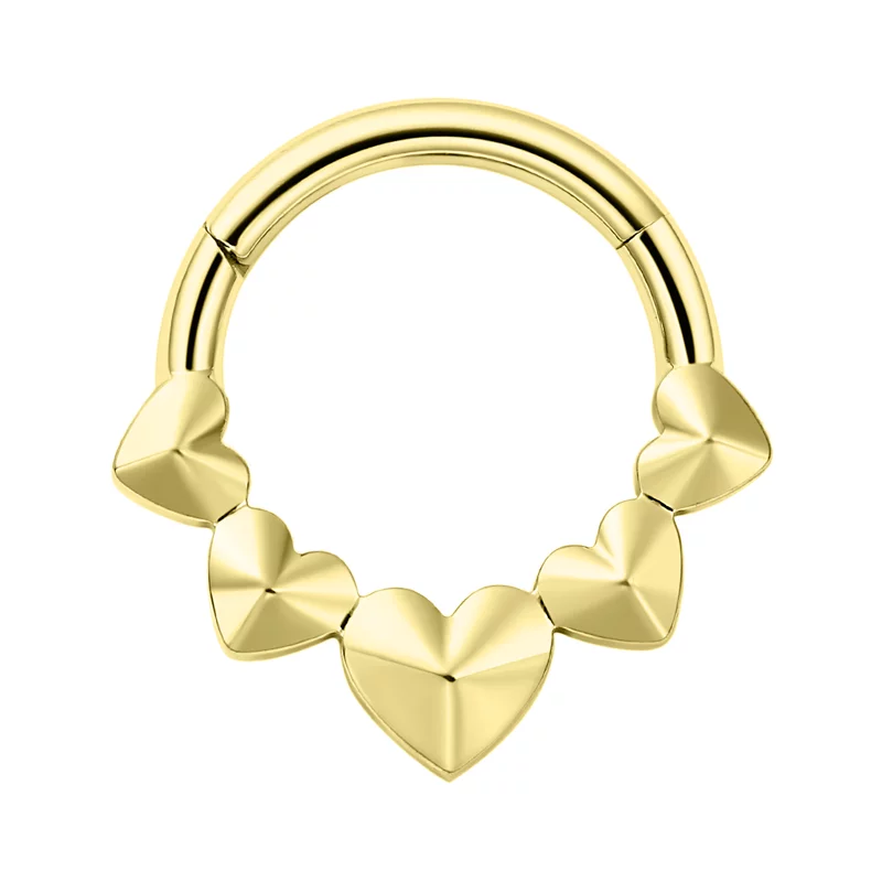 Piercing Anneau - Titane Gold Astm F136 - Clicker avec fermeture à charnière cœurs lisses*
