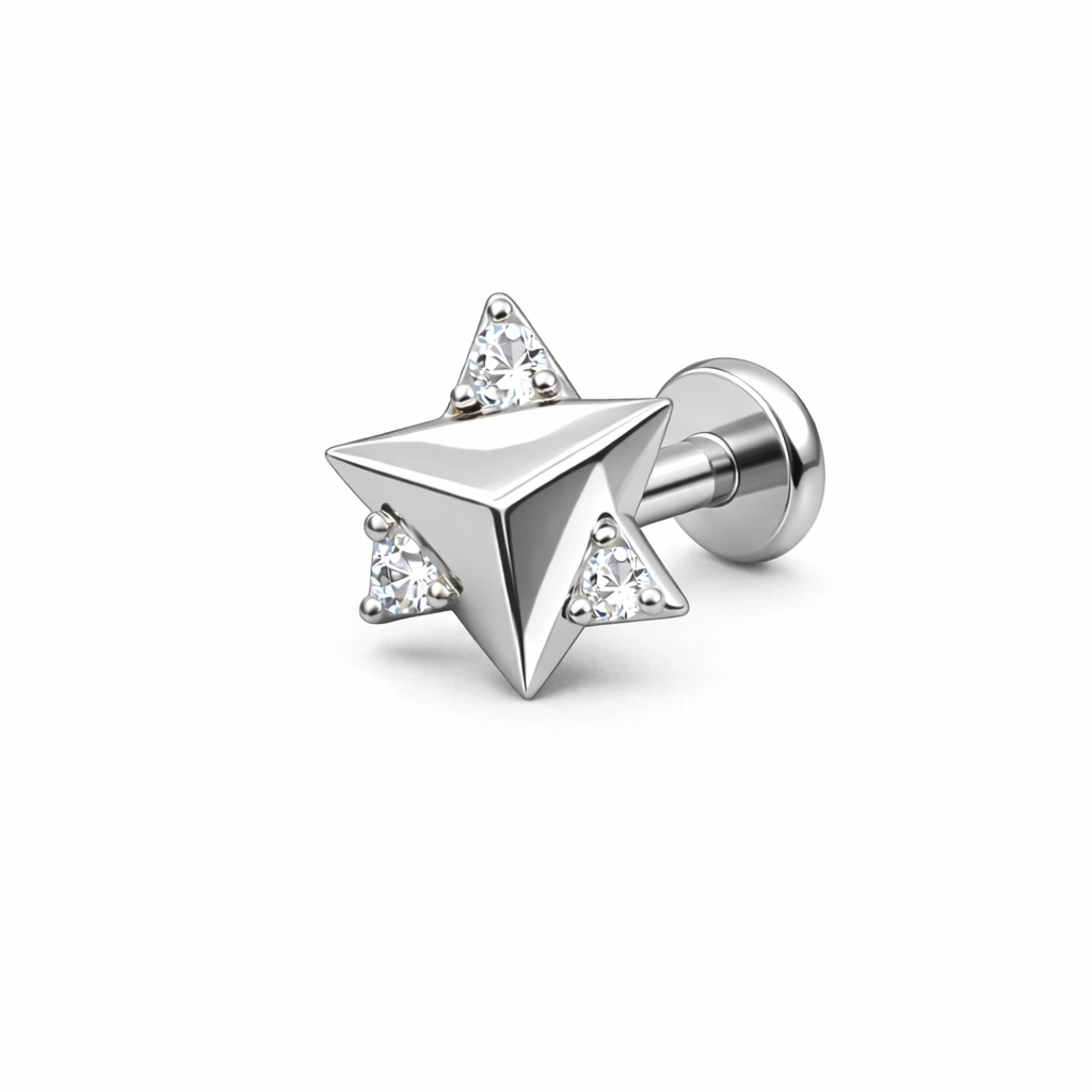 Piercing Labret Titane ASTM F136 Premium – Labret 417 Filetage Interne Stérile & Embout Triangle de Strass 10 mm*