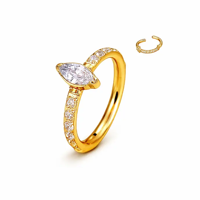 Anneau Titane ASTM F136 - Clicker 693 Stérile Strass Ovale 1,2 x 8 mm Argent ou Gold