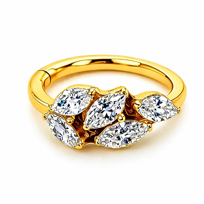 Anneau Titane ASTM F136 - Clicker 3068 Stérile Chevauchement de 5 Strass Argent ou Gold